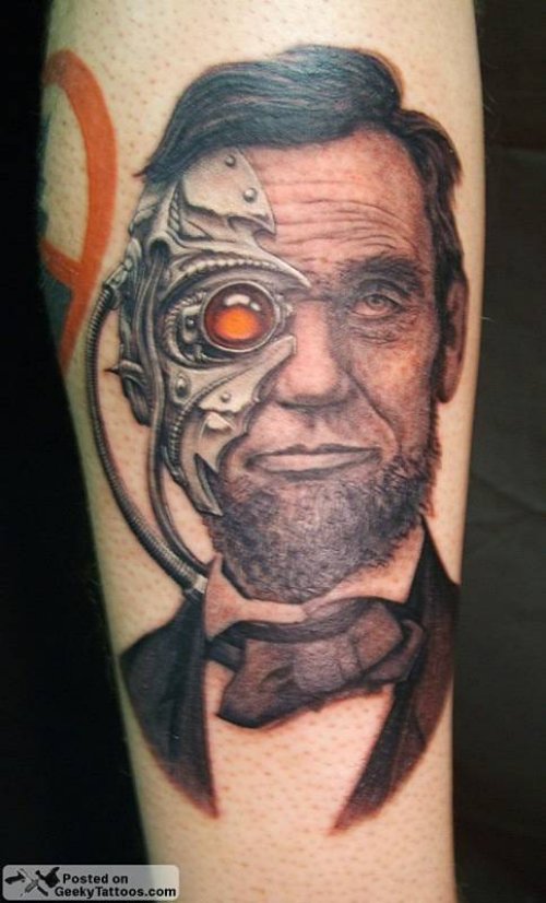 Biomechanical Duck Eye Tattoo On Arm