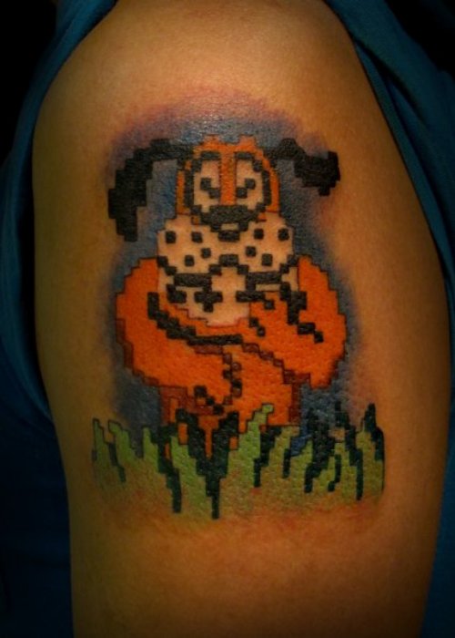 Duck Hunt Dog Tattoo On Bicep