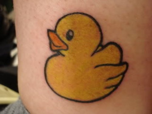 Nice Yellow Ink Rubber Duck Tattoo