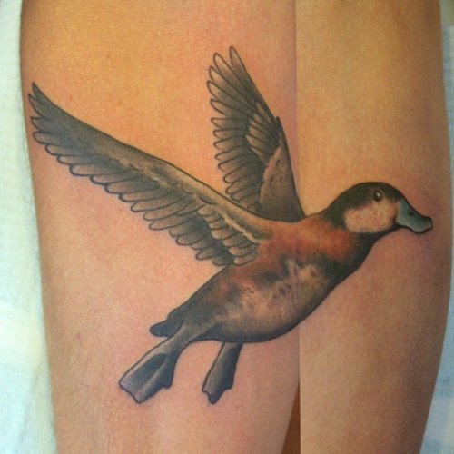 Colored Flying Duck Tattoo