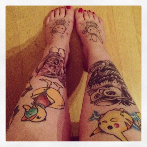 Duck And Owl Tattoos on Legs