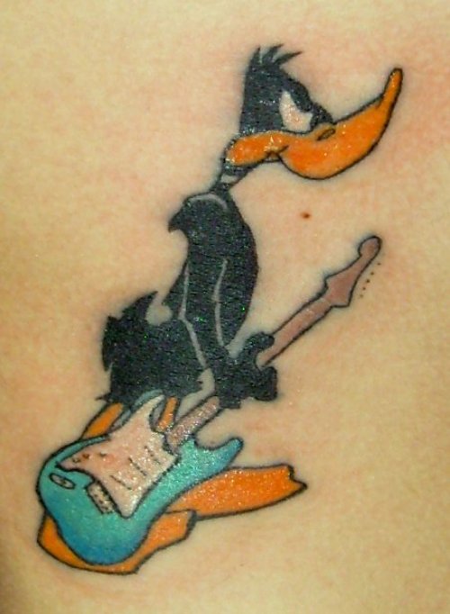 Donald Duck With Guitar Color Ink Tattoo Image