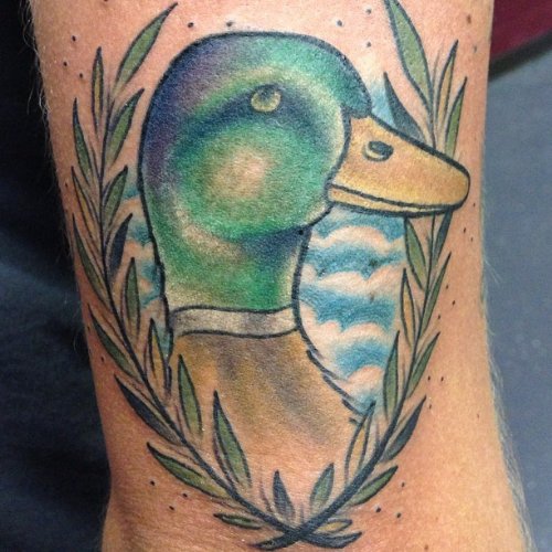 Duck Color Ink Tattoo On Ankle