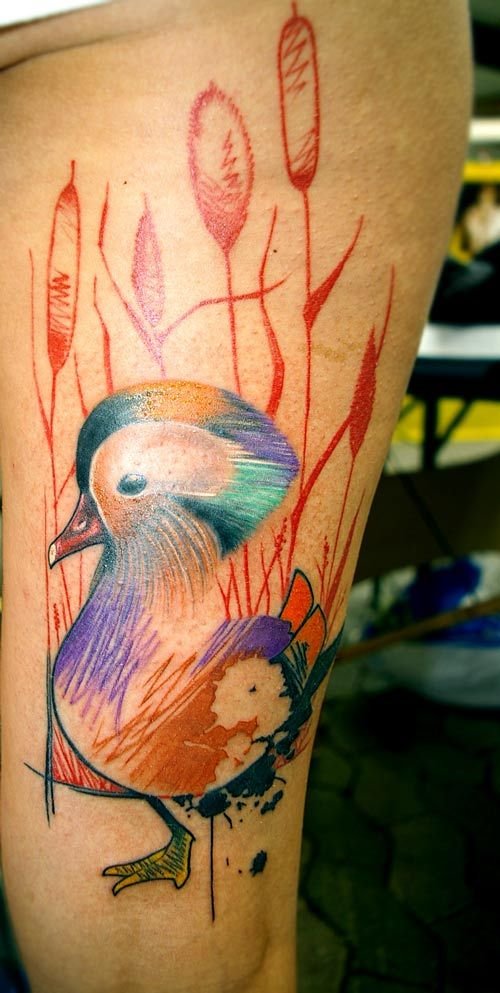 Abstract Color Duck Tattoo