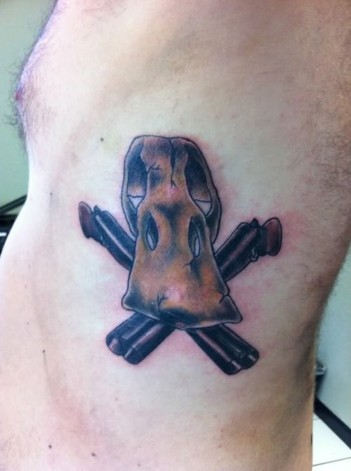 Duck Skull Tattoo On Man Left Side Rib