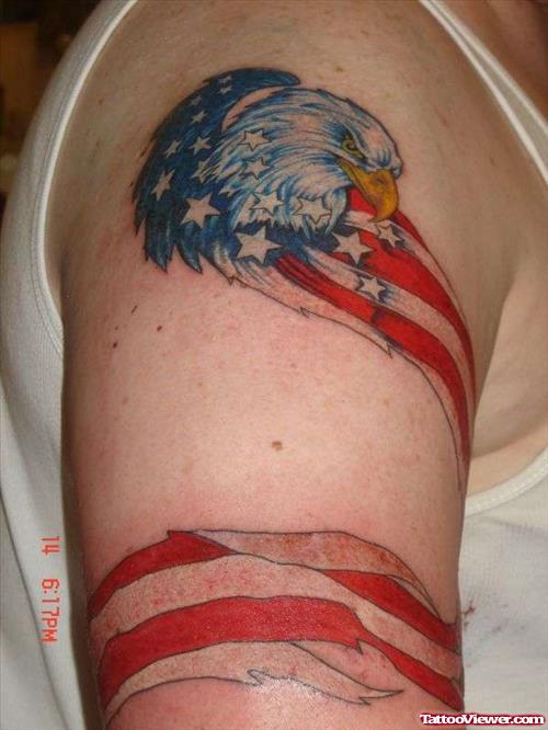Usa Flag And Eagle Head Tattoo On Half Sleeve