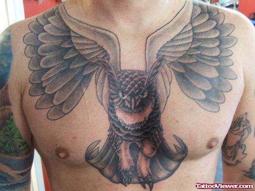 Grey Ink Eagle Tattoo On Man Chest