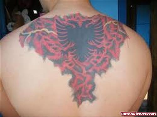 Albanian Eagle Tattoo On Upperback