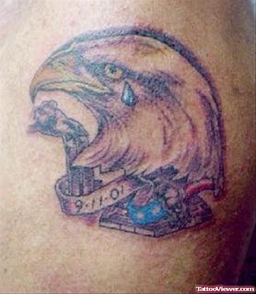 Eagle Head With Memorial Banner Tattoo