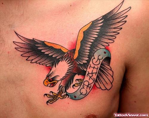 Colored Flying Eagle Tattoo On Chest