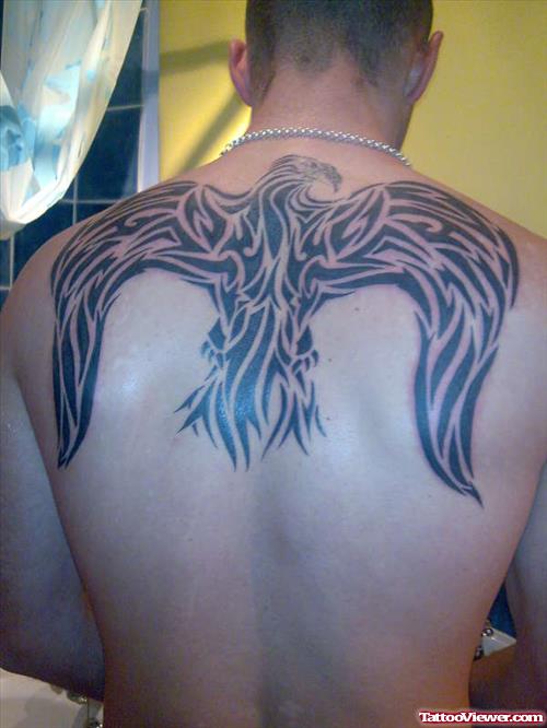 Tribal Eagle Tattoo On Upperback