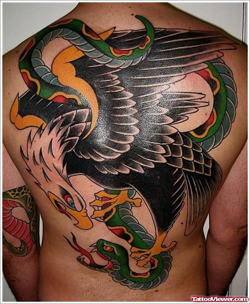 Snake and Eagle Tattoo On Full Back