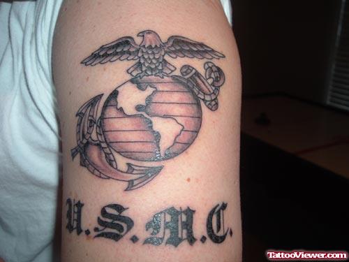 USMC Eagle Tattoo On Left Half Sleeve