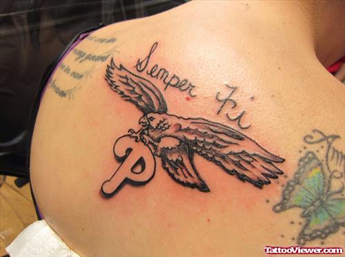 Semper Fi Eagle Tattoo On Upperback