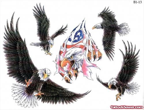 Ripped Skin Eagle And Flying Eagle Tattoo Designs