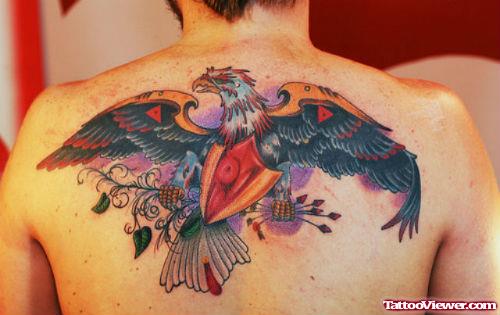 Eagle With Crest And Arrows Tattoo On Back
