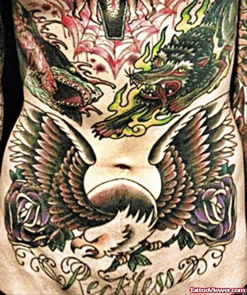 Eagle And Dragon Tattoo On Belly