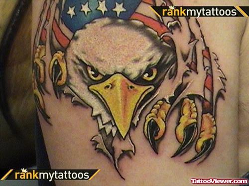 Ripped Skin Colored Eagle Tattoo On Shoulder