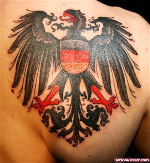 Colored Eagle Tattoo On Right Back Shoulder