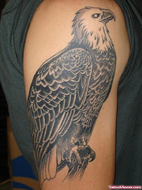 Beautiful Grey Ink Eagle Tattoo On Right Half Sleeve