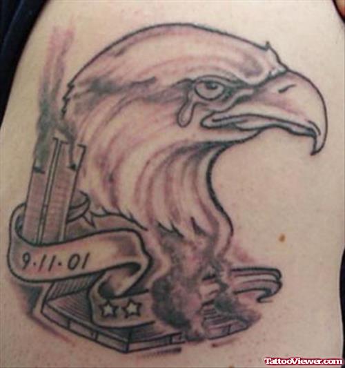 Memorial Banner And Eagle Head Tattoo