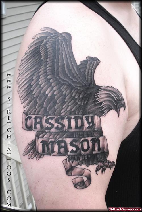 Eagle With Cassidy Mason Banner Tattoo On Right Half Sleeve