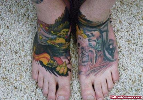 Colored Ink Eagle Tattoos On Feet