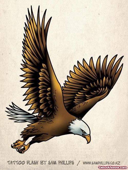 Amazing Colored Flying Eagle Tattoo