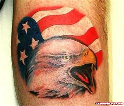 Us Flag And Eagle Head Colored Tattoo