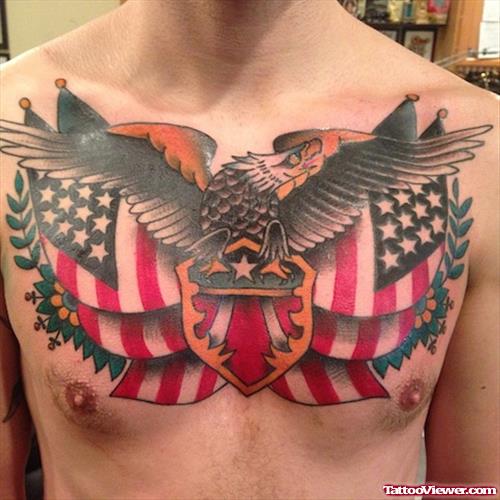 Patriotic Eagle Tattoo On Man Chest