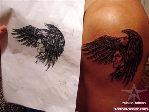 India Native And Eagle Tattoo On Left Shoulder