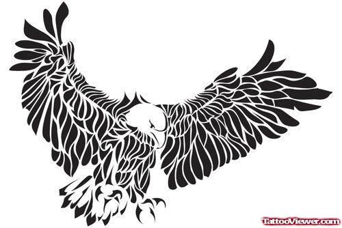 Grey Ink Open Wings Eagle Tattoo Design