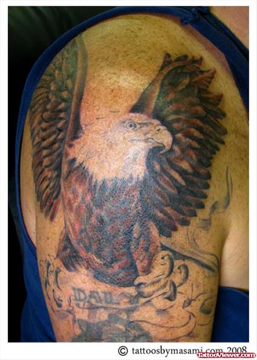 Eagle Tattoo On Man Right Half Sleeve