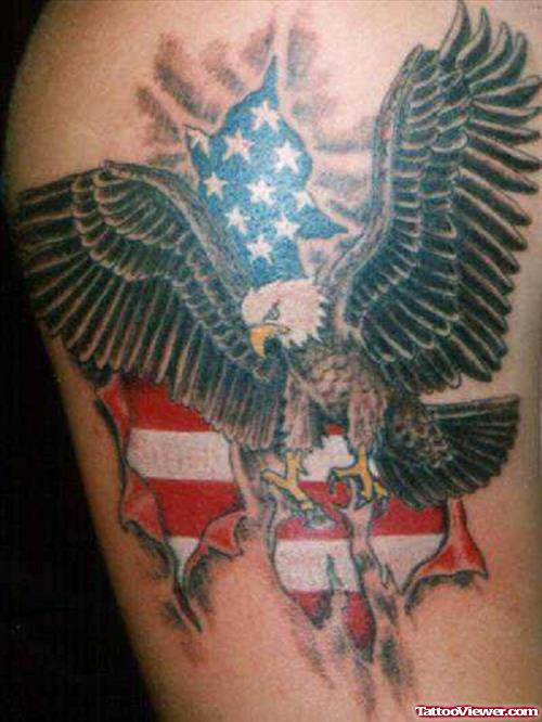 Beautiful Colored Us Flag And Eagle Tattoo