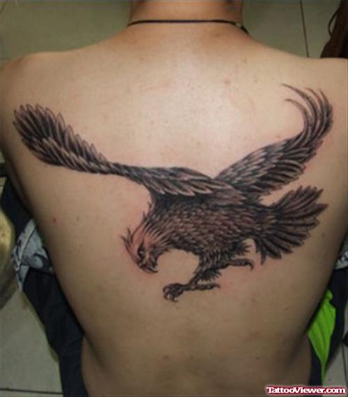 Back Body Grey Ink Eagle Tattoo