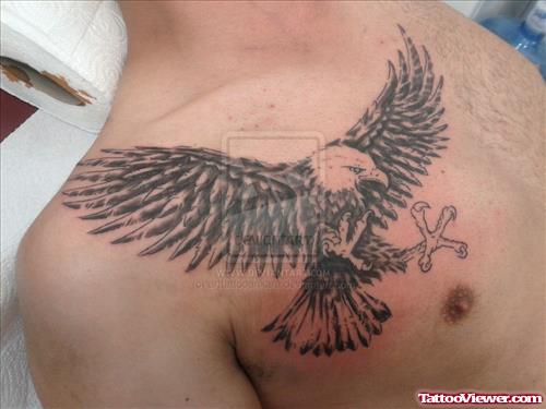 Cool Flying Eagle Tattoo On Man Chest