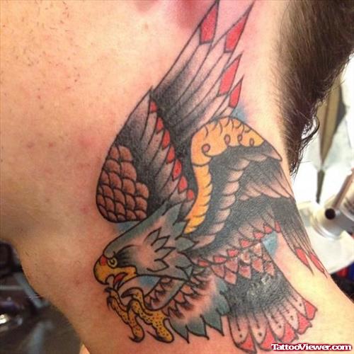 Colored Eagle Tattoo On Neck