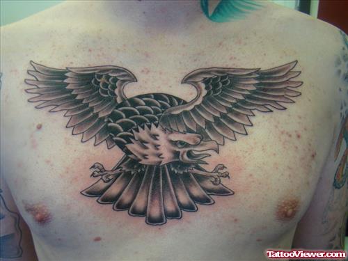 Awful Grey Ink Eagle Tattoo On Man Chest