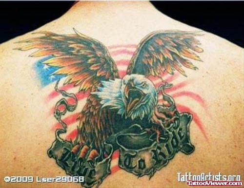 Eagle With Live To Ride Tattoo On Upperback