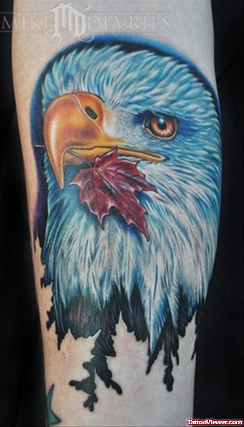 Blue Ink Eagle Head Tattoo