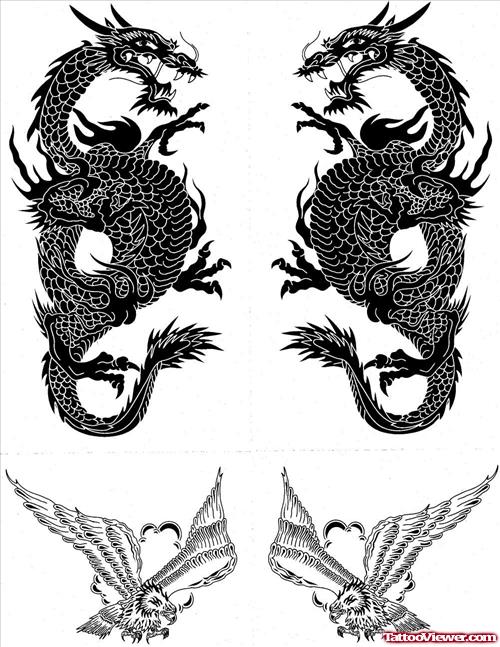 Black And White Dragon Eagle Tattoo Samples