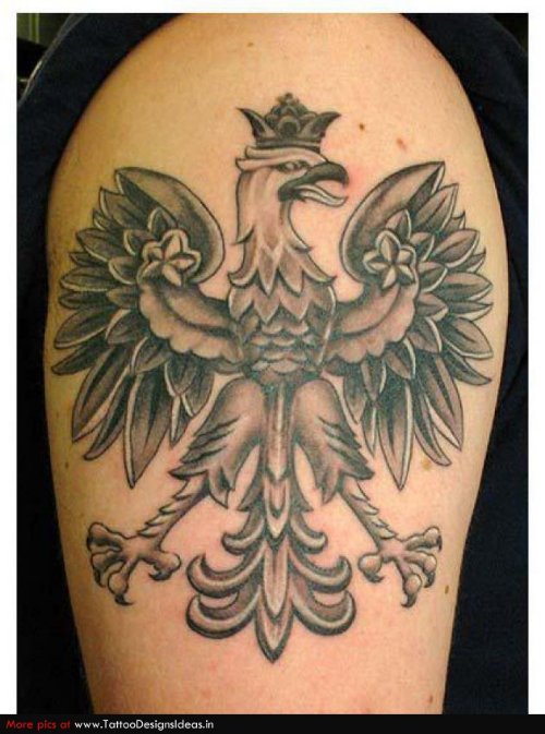 Grey Ink Crown Eagle Tattoo