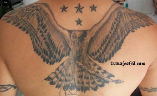 Nautical Stars And Eagle Tattoo On Upperback