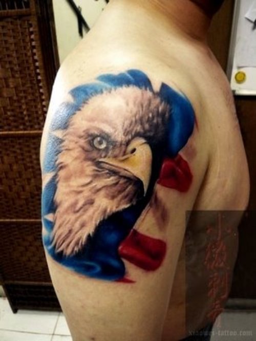Colored Right Shoulder Eagle Tattoo