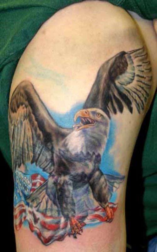 Bald Eagle Tattoo On Right Half Sleeve