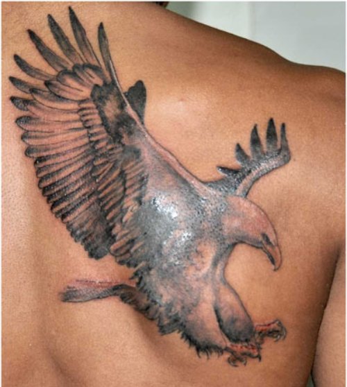 Grey Ink Flying Eagle Tattoo
