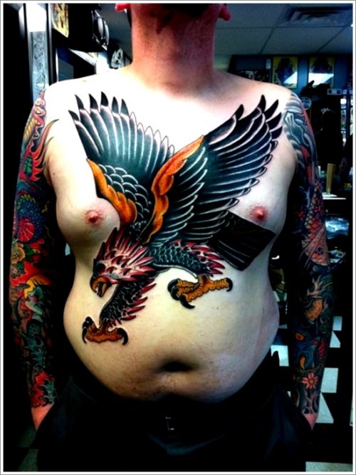 Awesome Colored Eagle Tattoo On Man Chest