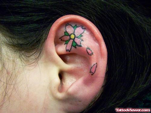 Cherry Blossom Flower Left Ear Tattoo