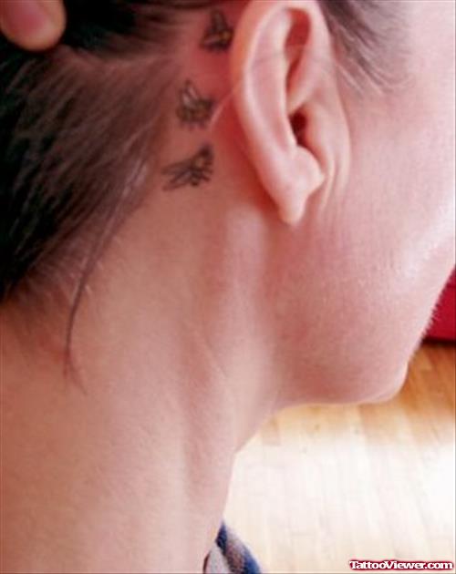 Small Bees Back Ear Tattoo For Girls