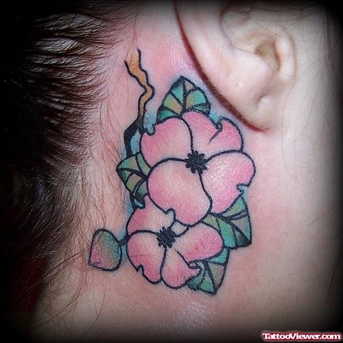 Pink Flowers Back Ear Tattoo